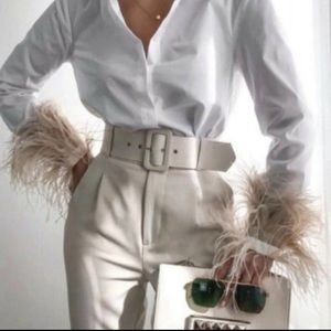 Women High Waisted Belted Trousers